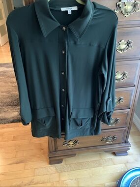 Sympli Men's Dark Green Button-Front Shirt Jacket